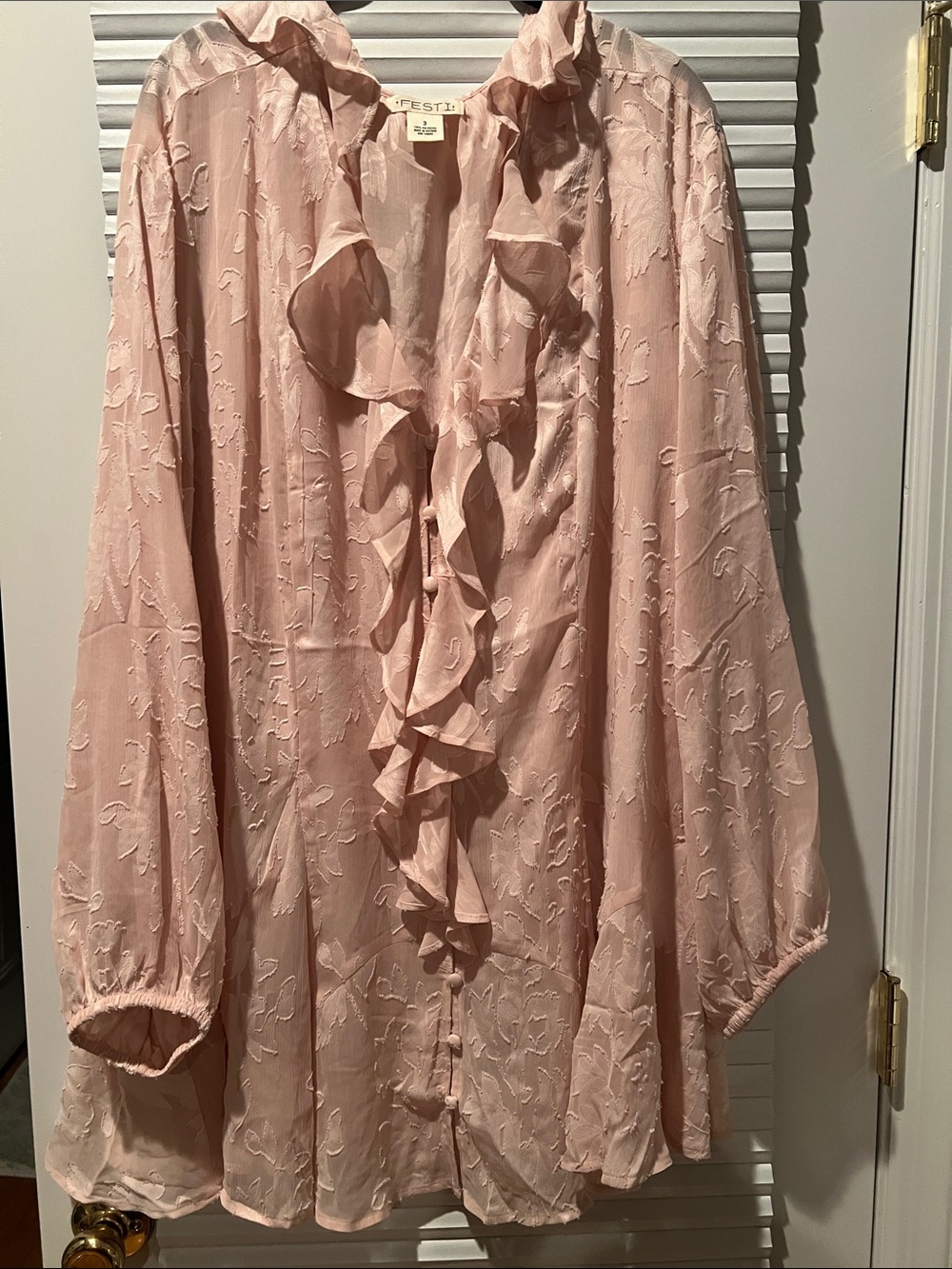 torrid Blush Pink Ruffled Front Long-Sleeve Blouse